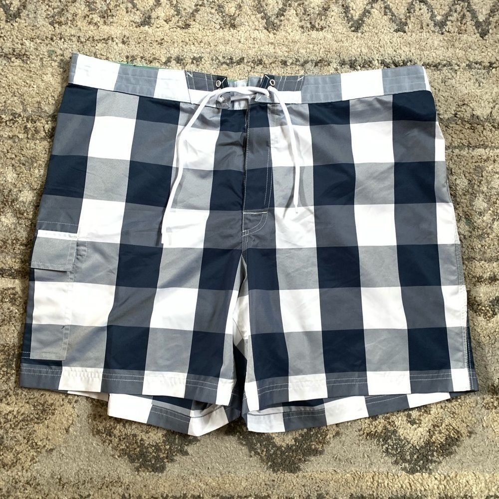 Brooks Brothers Navy Checked Swimming Board Shorts 38x7